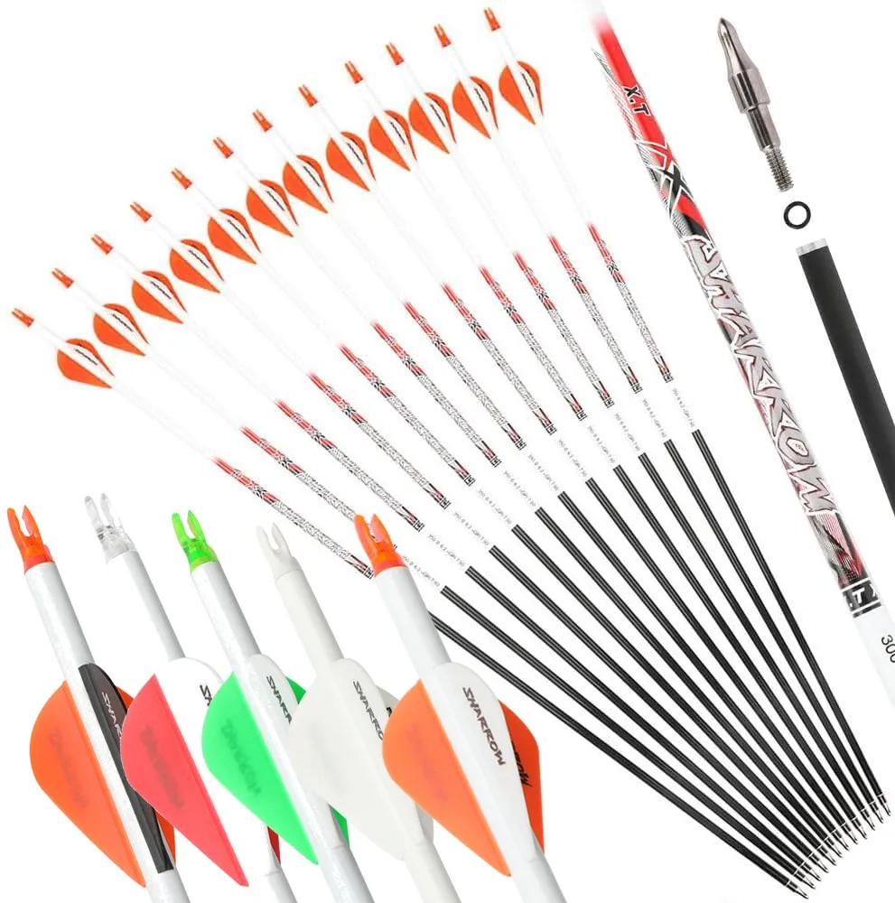 

6/12pcs Pure Carbon Arrow Archery Spine 300-800 ID 6.2mm 32 Inch Shaft Recurve Compound Bow Shooting Arrow with 2" Rubber Vanes