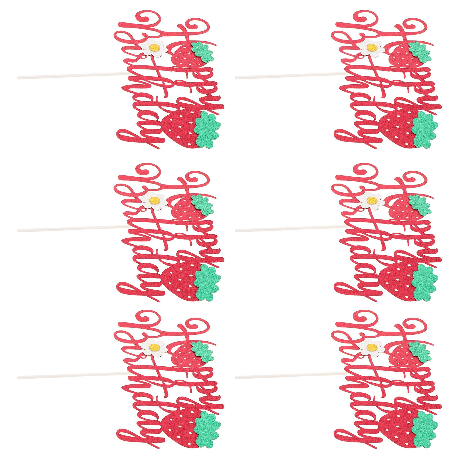 

6Pcs Strawberry Glitter Cake Picks Reusable for Kids Birthday Cake Banner Toddler Girl Party Birthday Party Supplies