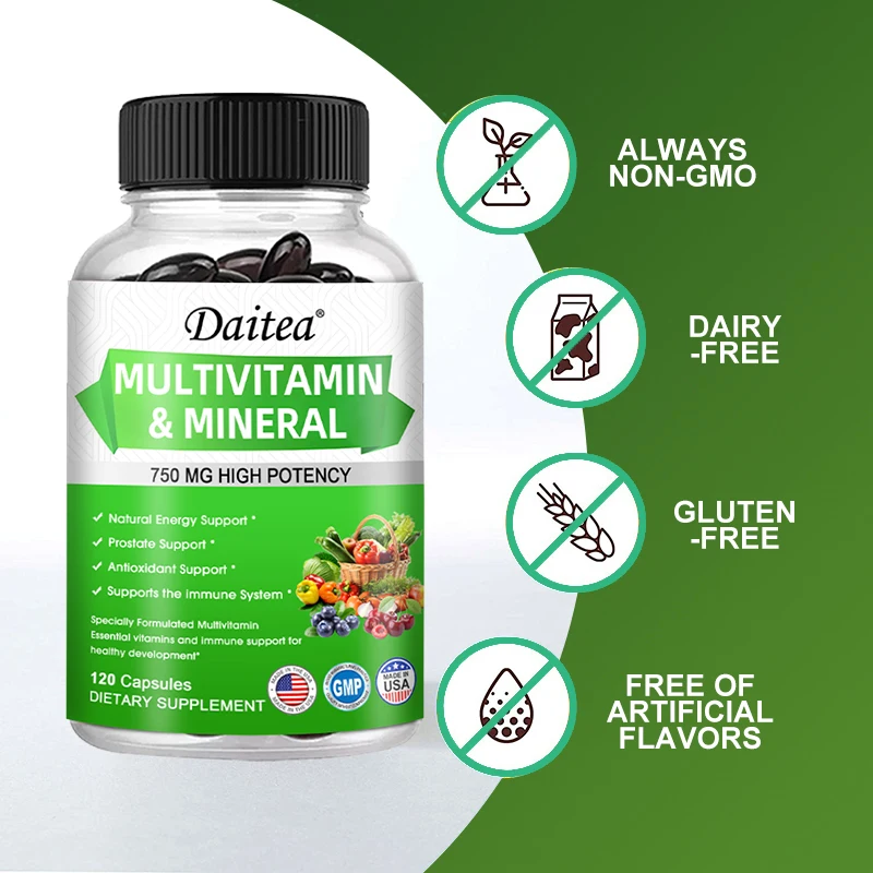 Multivitamin + Mineral Capsules - Antioxidant, Helps Improve Blood Circulation, Metabolism and Energy Nutritional Supplement