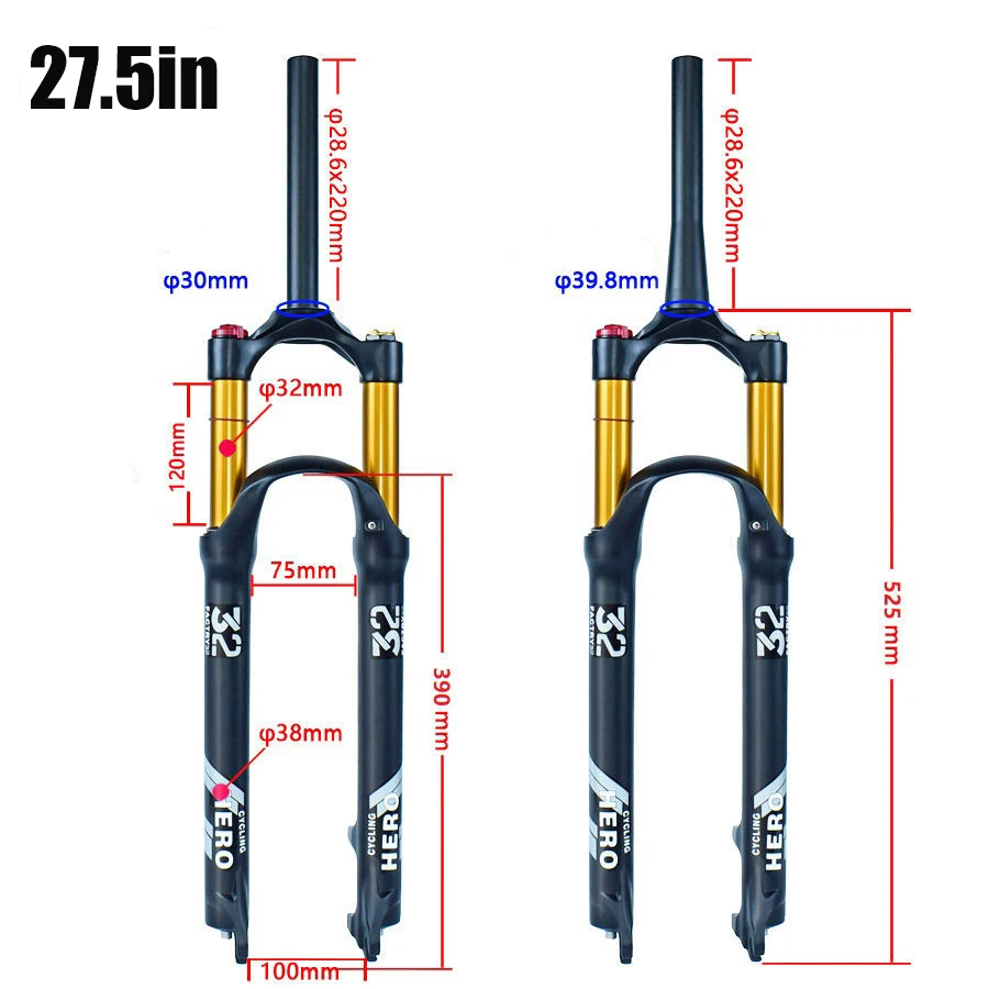 Mountain bike fork 26 27.5 29 inch magnesium alloy 120mm stroke fork lockcontrol air fork straight tube cone tube shock absorber