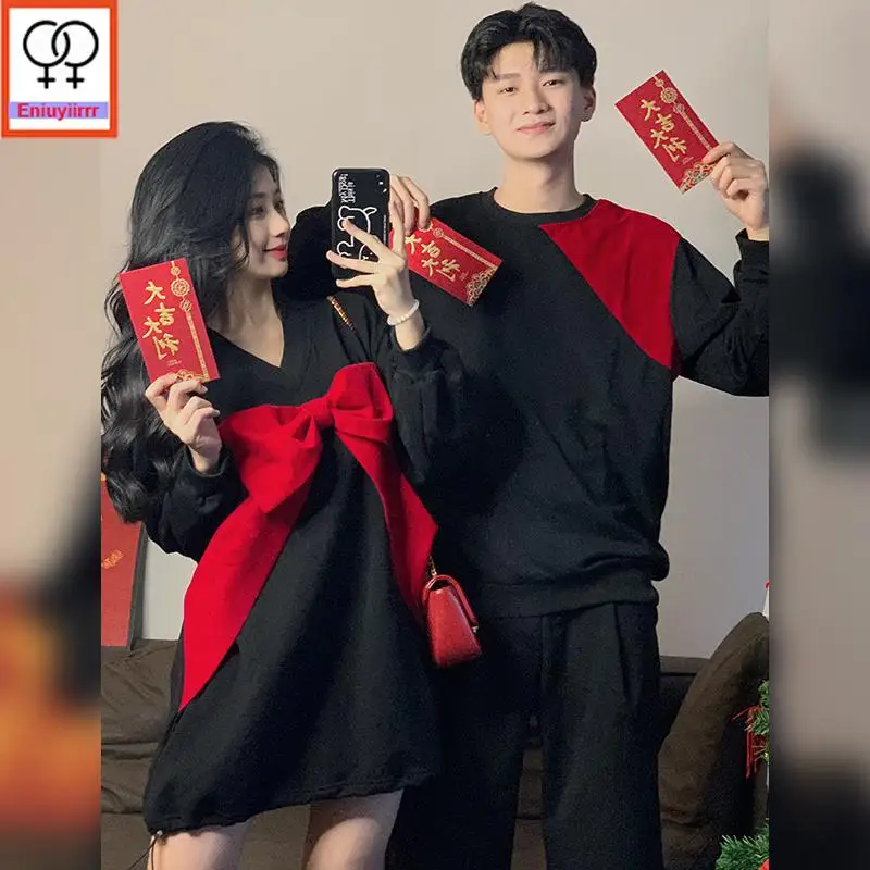 Matching Couple Clothes New Year Holiday Honeymoon Outfits Date Girls Boyfriend Female Male Lovers Couple Hoodies Sweatshirts