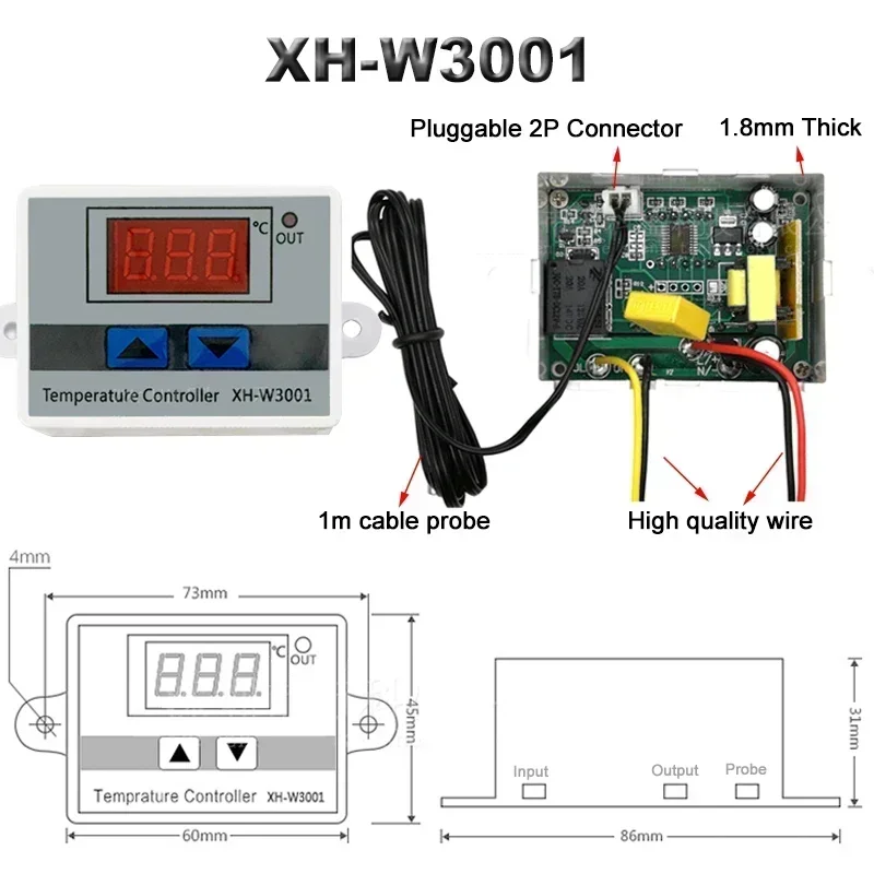 W3001 W3002 Microcomputer Temperature Controller DC12V 24V AC110 AC200V Digital Thermostat Thermorelator Heating Cooling Control