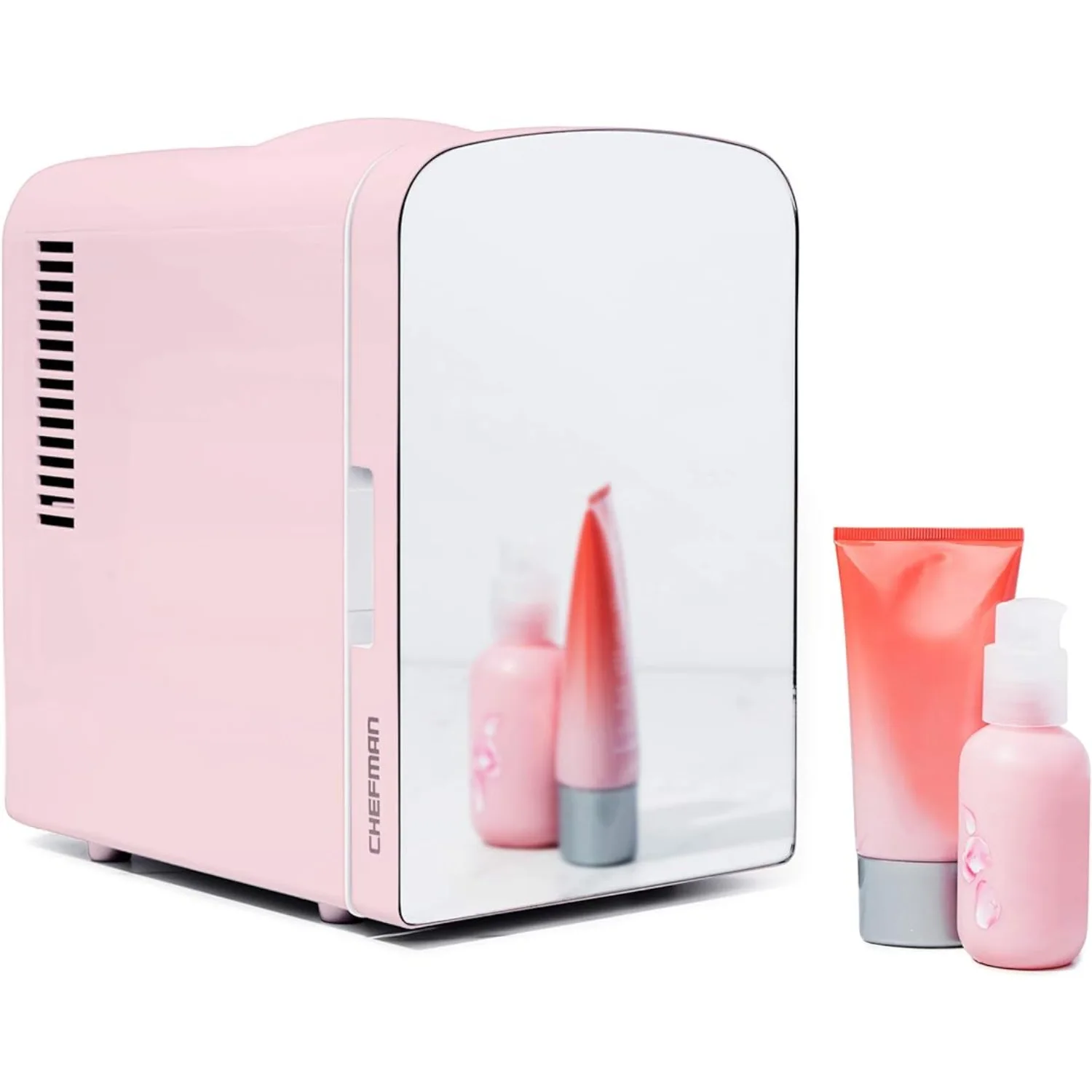 Portable Mirrored Personal Fridge 4L Mini Refrigerator, Skin Care, Makeup Storage, Beauty, Serums , Cool & Heat，Pink