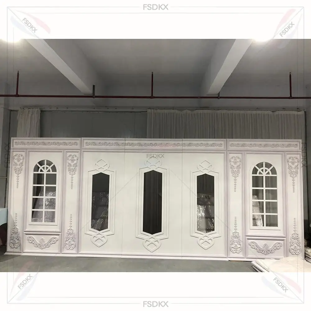 

New French Wedding Backdrop With Decorative Window Design and 3D Cutting Building Backdrop