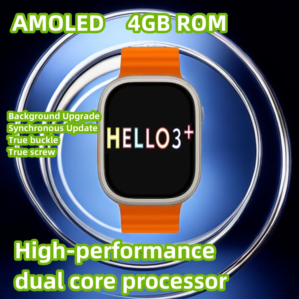 Smart Watch 4GB ROM NFC Compass Bluetooth Call Local Music 49mm Hello 3+ Men Women Smartwatch Hello Watch 3+  AMOLED