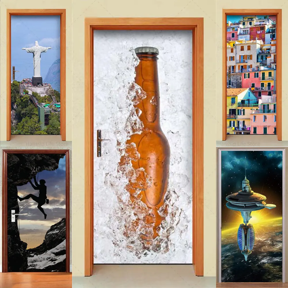 Wine Style Door Sticker Aroma Overflowing Vinyl PVC Waterproof Self-adhesive Renovation Old Door Decoration Poster Door Sticker