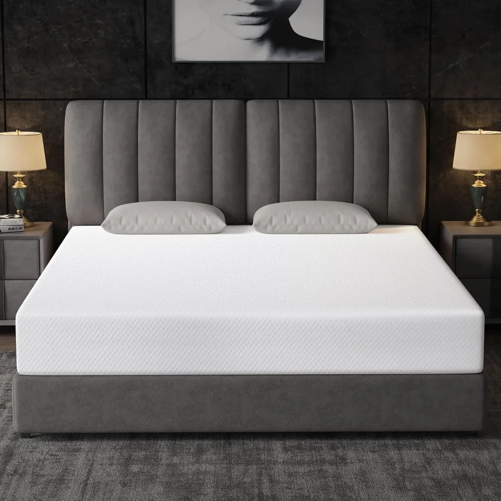 Mattress Full Size 10 Inch with Tencel Cover, Cool Green Tea/Gel Memory Foam Mattresses in Box, Dual Side Medium