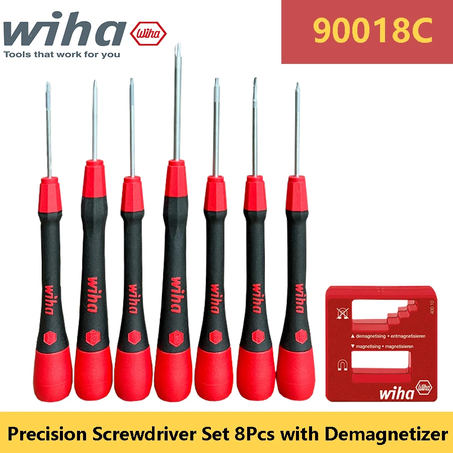 WIHA 90018C Precision Screwdriver Set 8Pcs with Demagnetizer Suitiable for Phillips, Slotted and Torx Screws Hand Tools