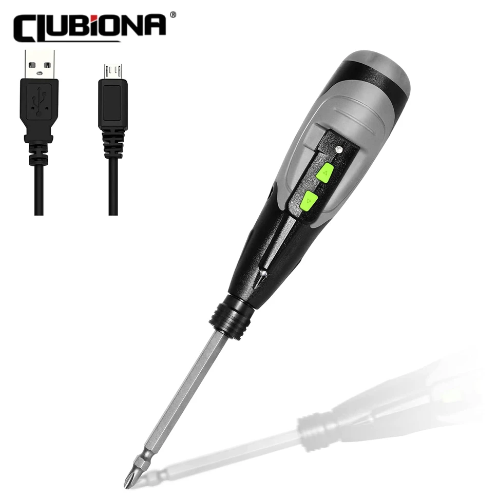 

CLUBIONA 3.6V Electric Screwdriver Hand Tool with Quick Release Double End Screw Bit LED Light USB Charging Handheld Cordless