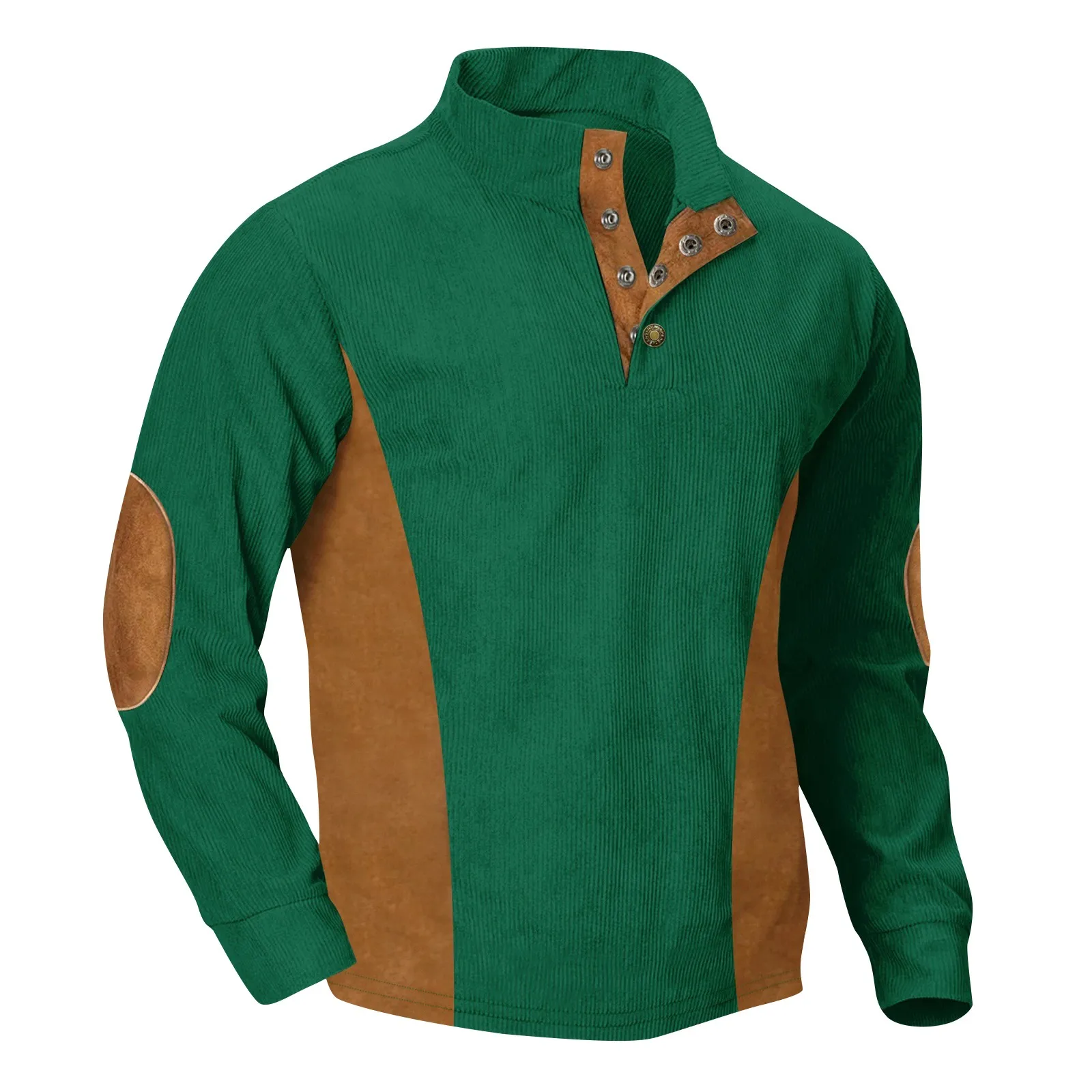 

Winter Men'S Casual Stand Up Collar Long Sleeved Corduroy Sweatshirt With Pit Stripe Comfortable Warm Pullover