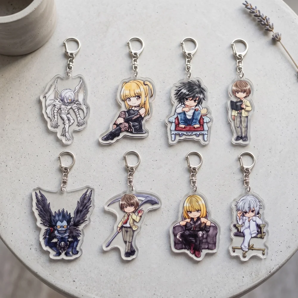 Anime Death Note Keychain Light Yagami Acrylic Keyring L Lawliet Misa Amane Ryuk Near Mello Rem Cute Chibi Bag Pendant Fan Gift