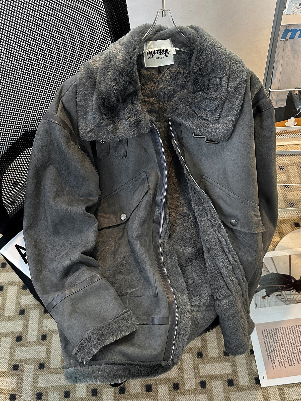 

Зимняя утолщенная куртка из шерпа, мужская темно-серая куртка-карго на подкладке из искусственного меха, мотокуртка большого размера, ветрозащитная хлопковая верхняя одежда