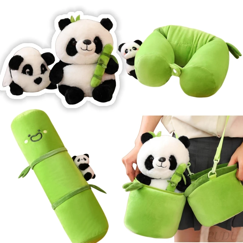 Bambole Panda a tubo Creative di tutte le dimensioni che tengono Panda di bambù trasformato in giocattoli di peluche divertente cuscino da tiro ragazze regalo di compleanno per bambini