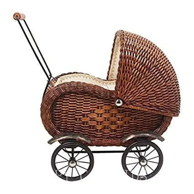 Nordic Rattan Hand-Pushed Walker Baby Hand-Held Walking Four-Wheel Toy Room Decoration Photo Props image 6
