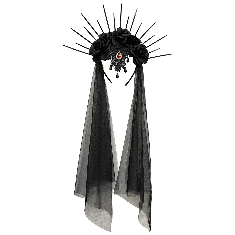 

Halloween Holiday Cosplay Bride Wedding Veil Hair Band Gothic Crown Vintage Costume Accessories Vampire Queen Flower Headwear