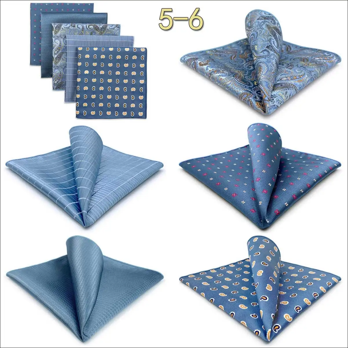 5-teiliges Herren-Einstecktuch-Set, verschiedene Einstecktücher, mehrere Stile, Paisley- und Blumenmuster, Anzug, groß, 32 cm, Business-Accessoires – Detail 5