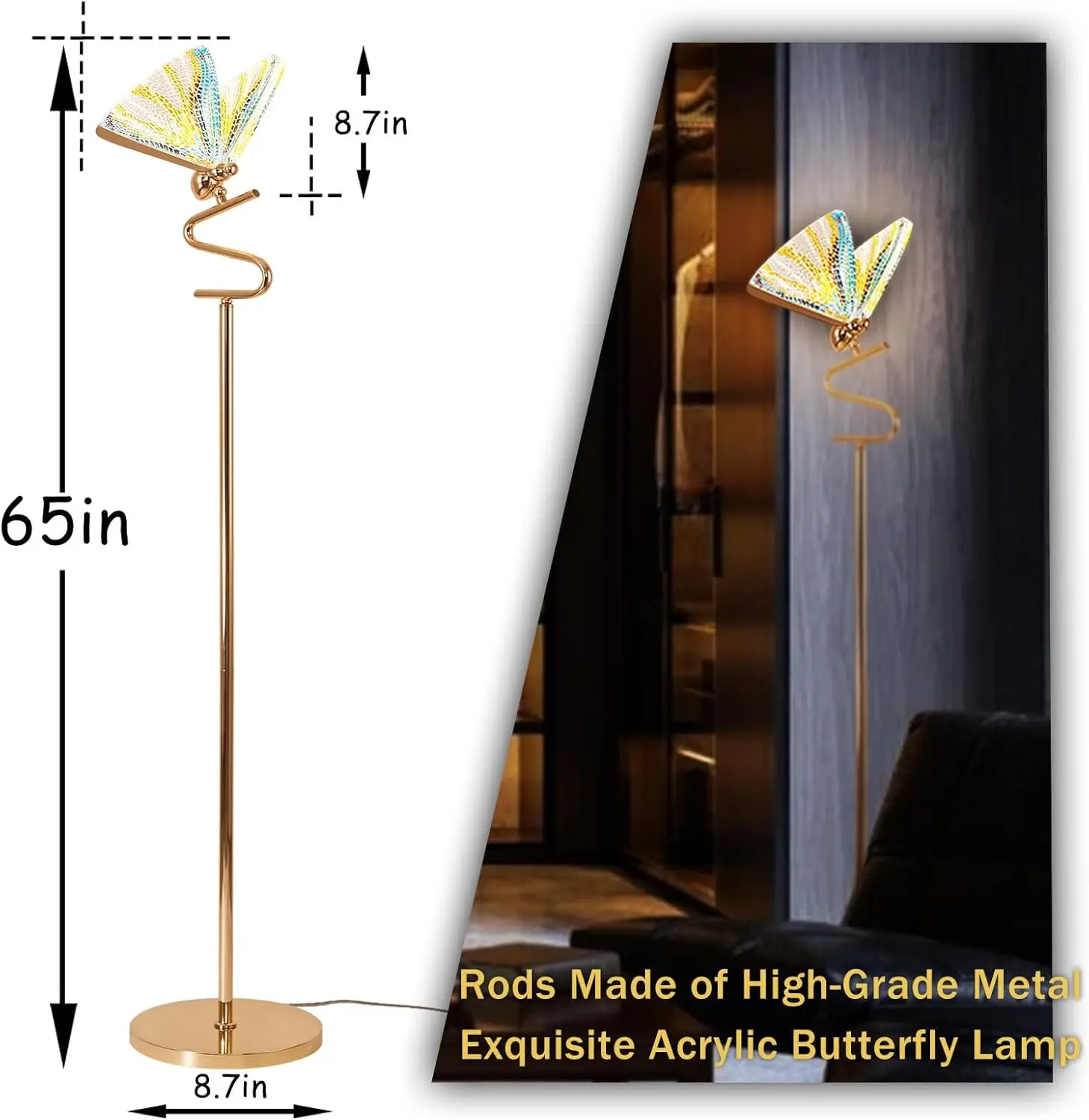 Gouden Vlinder, Decoratief Ganzenhals Ontwerp, 12W Led Staande Hoge Lamp Voor Woonkamer