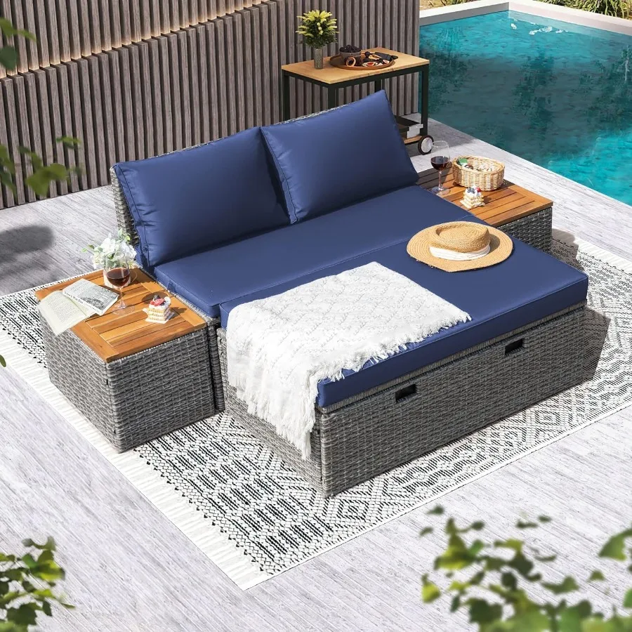 Devoko Patio Day Bed Outdoor Daybed Set,Rattan Lounge Bed
