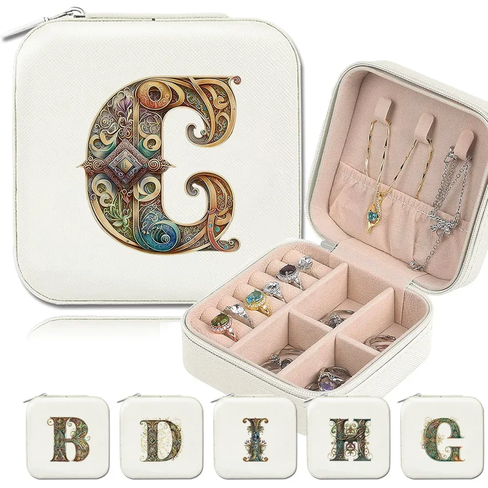 

Travel Jewelry Case Jewelry Box Organizer Leather Storage Earrings Necklace Ring Jewelry Organizer Graphic Letter Pattern