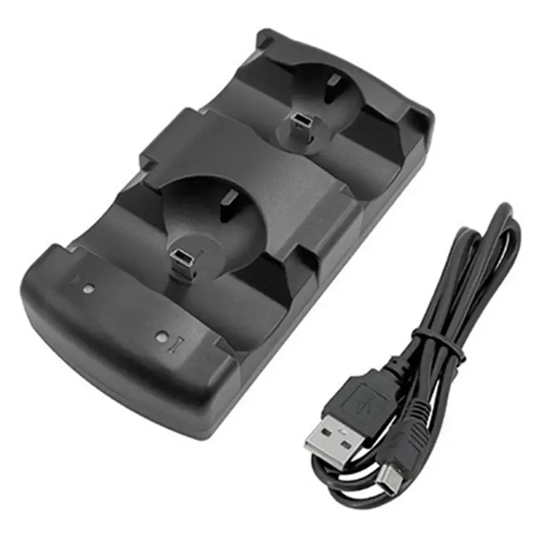Y44A Dual USB Charging Station for Sony PS3 Move Controller and Navigation, Handle Base, Black, ABS, Easy to Use