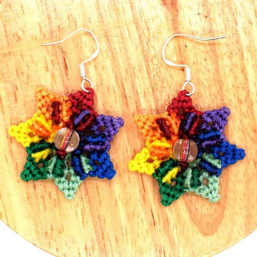 Handmade Thread Rope Wrapped Weave Colorful Woven Macrame Braided Earrings Natural Rock Crystal Round Beads Stone Women Earring