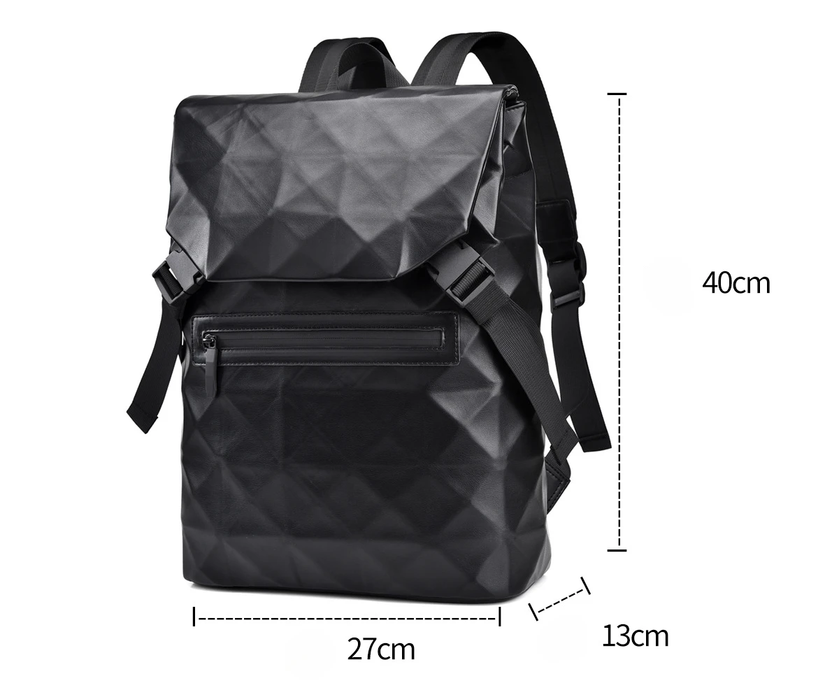 2024 New Men\'s Large Capacity PU Backpack Waterproof Scratch Resistant Diamond Grid Bag Schoolbag Business Laptop Bag