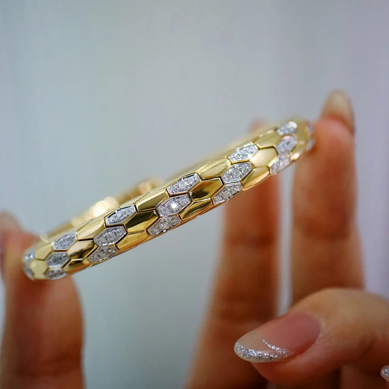 Aazuo Vintage Jewelry High Quatily 18K Solid Yellow Gold Real Didmonds Luxury Bangle Gift For Women Engagement Wedding Party