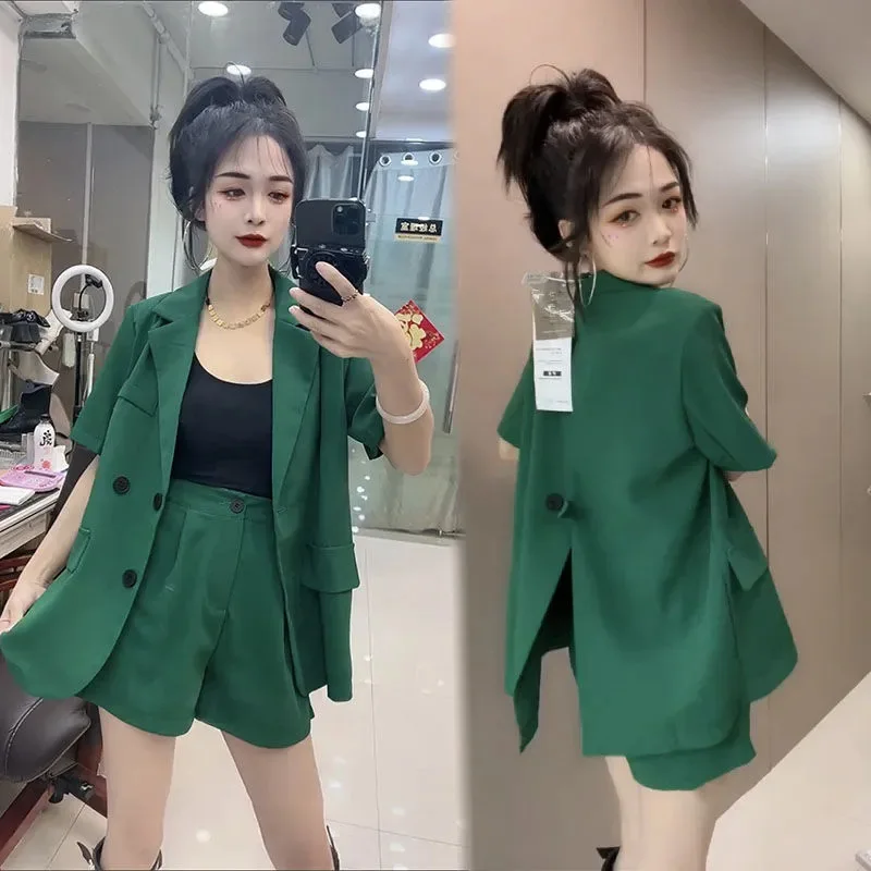 Korean Casual Suit Set 2022 New Elegant Feminine Suit Commuter Short Sleeve Small Suit Shorts Women Two Piece Set Shorts Women