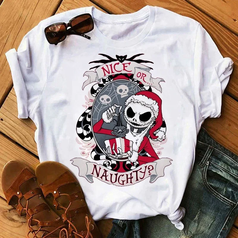 Disney Halloween Jack Skellington Printed T Shirt Women Kawaii Cartoon Graphic Cute Summer Tops Unisex Funny Anime T-shirt