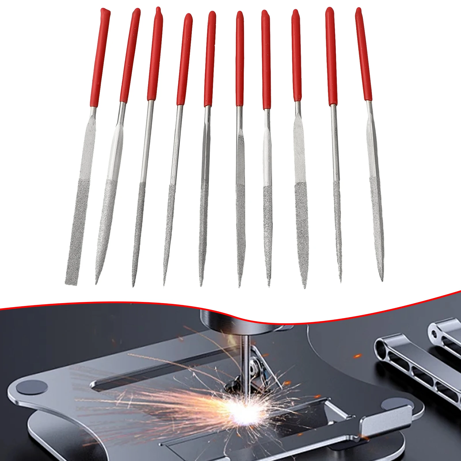 

10pc Diamond Needle File 3*140mm Set Electroplating For Glass Mirror Tile Stone Jewel Deburring Fine Grinding Fixing Manual Tool