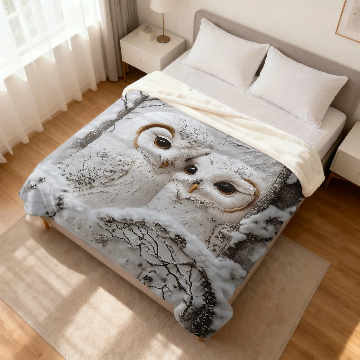 Fluffy Owl Couple Throw Blanket Cozy Plush Decorative Throw for Sofa Bedding Gift
