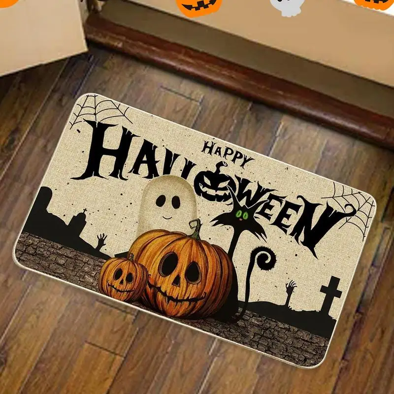 Halloween Front Door Mat Indoor Entrance Rug Seasonal Halloween Holiday Absorbent Mat 16x24 Inch Pumpkin Decorative Rug For