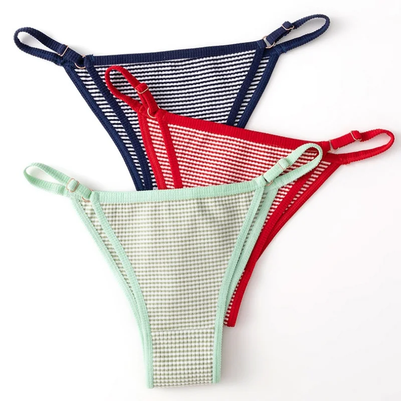 Culotte string sans couture à rayures pour femme, culotte confortable réglable, sous-vêtement sexy, string chaud pour l\'hiver, lingerie sexy, 1PC