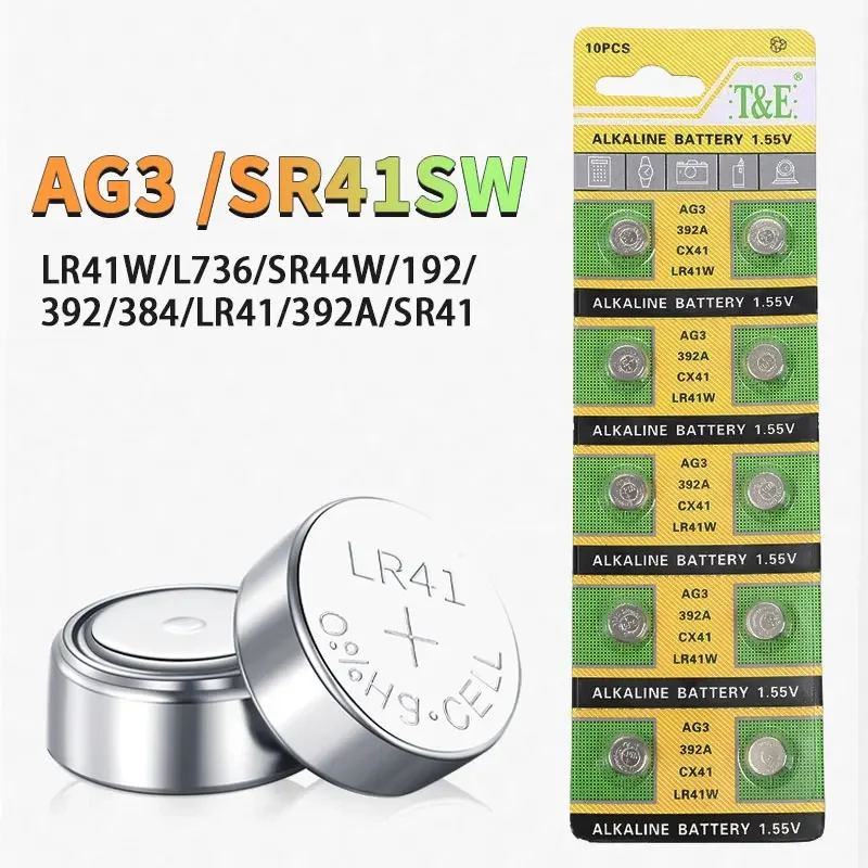 

10-100PCS AG3 1.55V LR41 Button Battery 384 L736 SR41 SW 192 392 Alkaline Batteries for Remote Controls Watches Toys Coin Cell