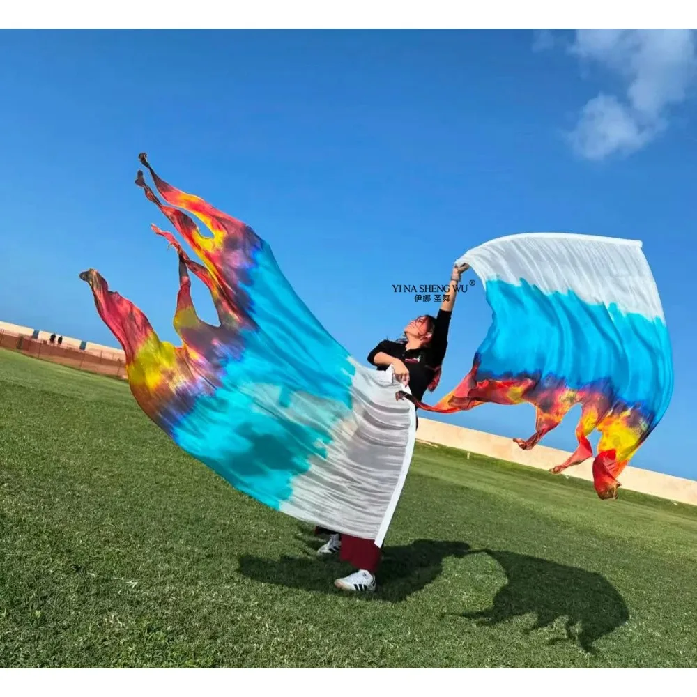 1/2 Uds. Banderas flexibles de adoración de danza de alabanza porosa 78,7x44,9 "semicírculo danza Ministerio Streamer banderas al aire libre golondrina de seda Real