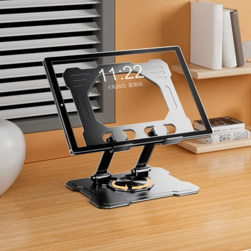 Adjustment Tablets Stand 360 Rotating Base Carbon Steel Foldable Portable Design Anti Slip Silicone Pad For Laptop Pad