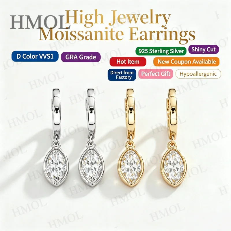 Moissanite Earrings Marquise Cut 1-2ct D Color VVS1 925 Sterling Silver GRA Hypoallergenic Factory Direct Versatile Office Wear