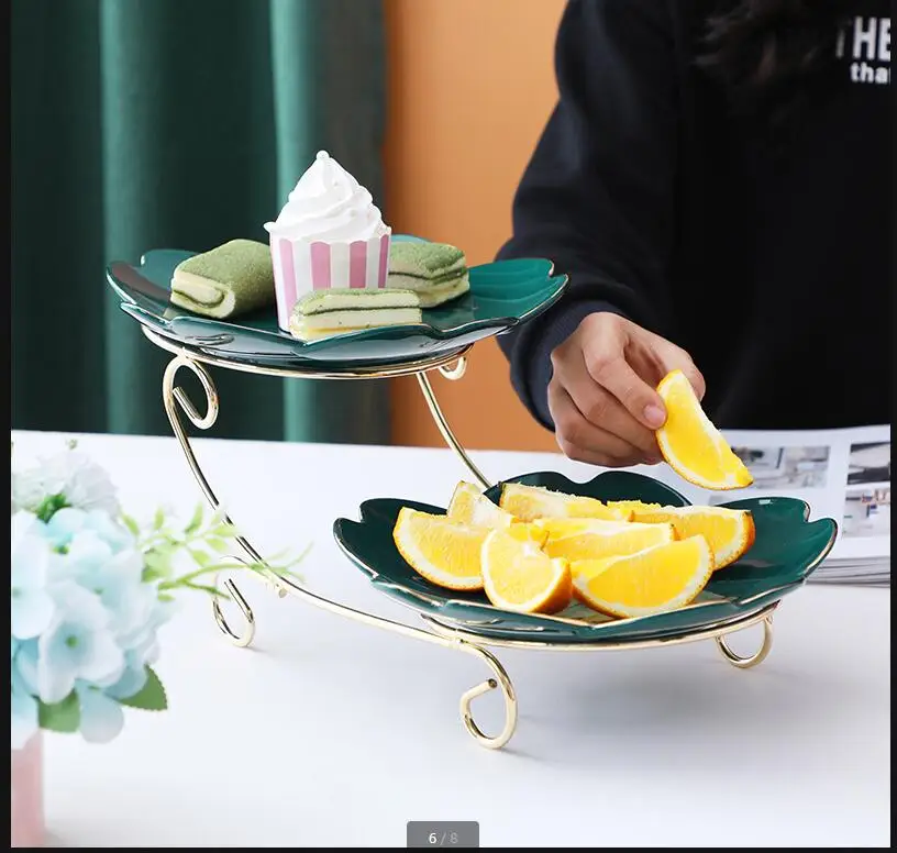 Iron Art Ceramics Snack Tray Decoration Display Stand Snacks Platter Fruit Plate Dried Bowl Candy Cake