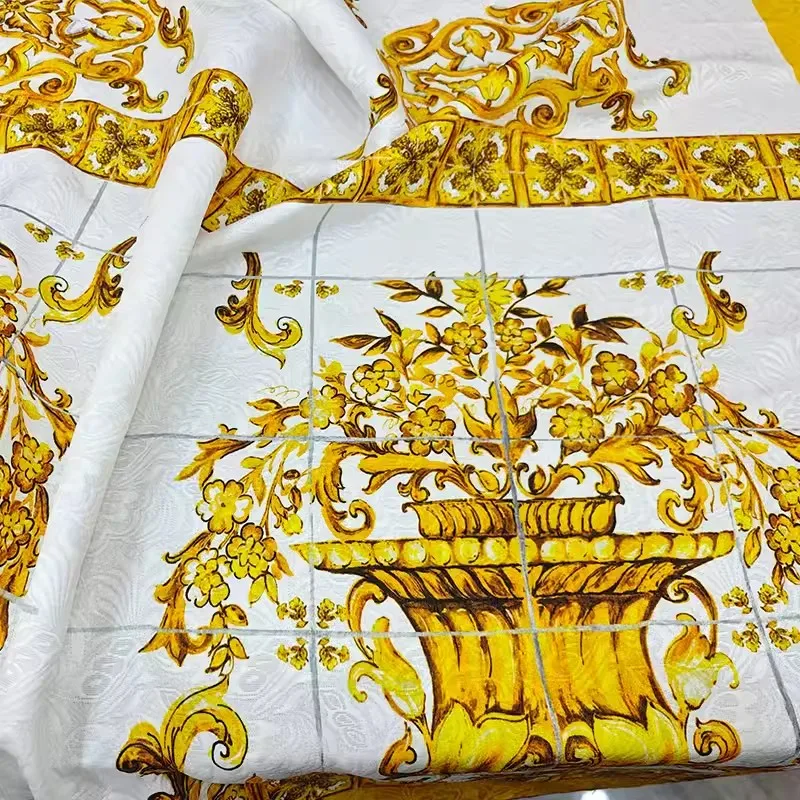 European And American Fashion Yellow Color Vase Printed Poplin Cotton Fabric For Women’s Dress Blouse Handmade DIY Clth Sewing