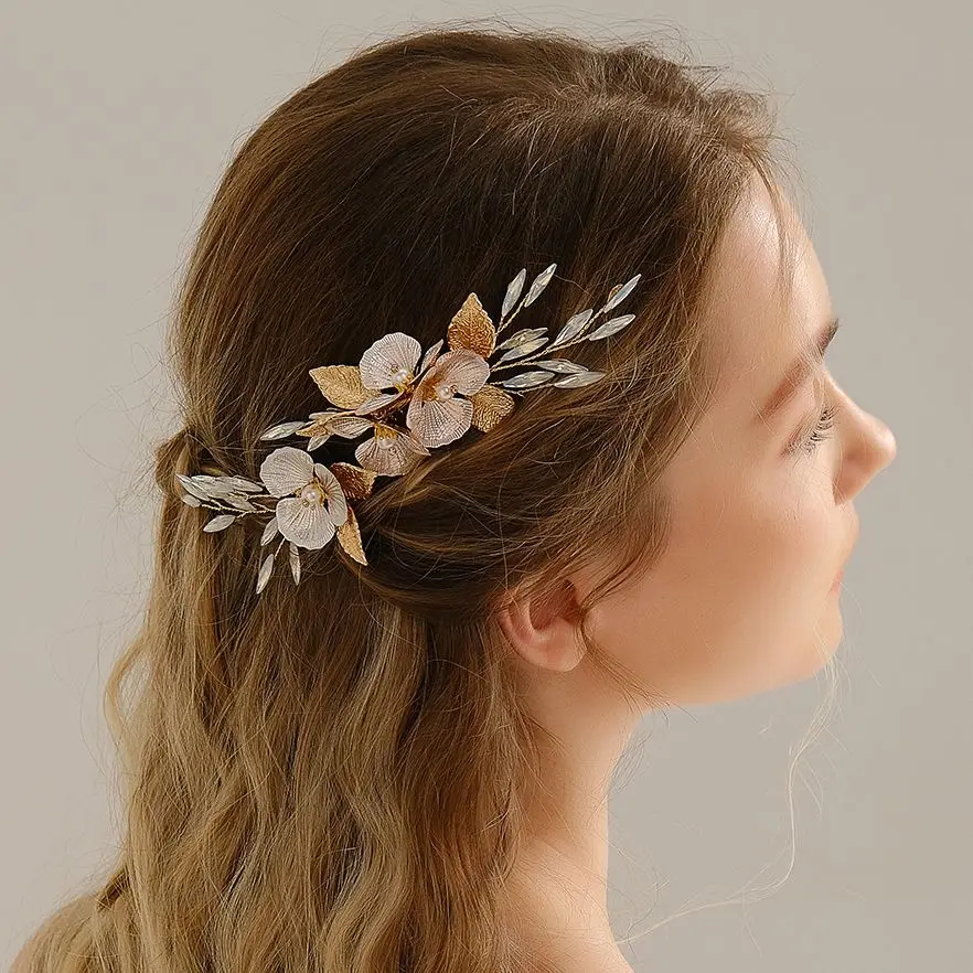 Kristal Haar Kammen Clips Voor Vrouwen Goud Kleur Handgemaakte Bruids Bruiloft Accessoires Haarspelden Haar Sieraden Hoofddeksel Geschenken