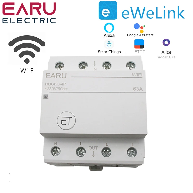 3P+N Din Rail WIFI Circuit Breaker Smart Timer Switch Relay Remote Control By eWeLink  APP Smart Home  With Alexa Google Home