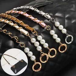 Metal Pearl Chain Strap For Bag Mobile Phone Chain 42cm Imitation Pearl Short Chain Wrist Strap Bag Chain Bag Belt For Handbag