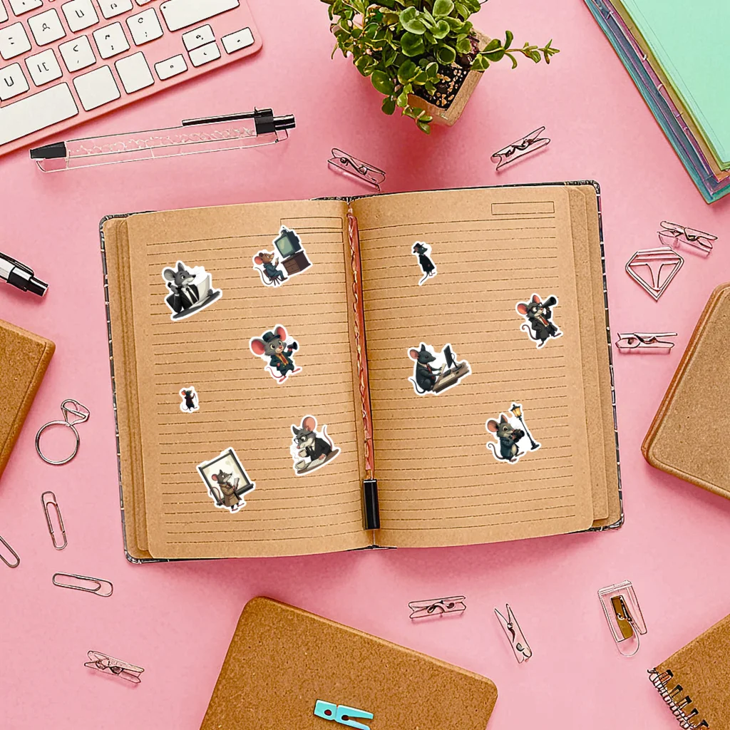 35pcs-70pcs Decals Retro Detective Stickers Mouse Stickers Animal Stickers for 's gifts Stationery decoration DIY
