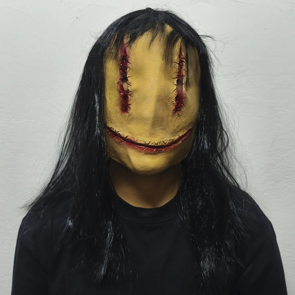 

Scary Rubber Faceless Man Mask with Wig for Halloween Cosplay Mouthless Stitch Design Bloody Latex Mask