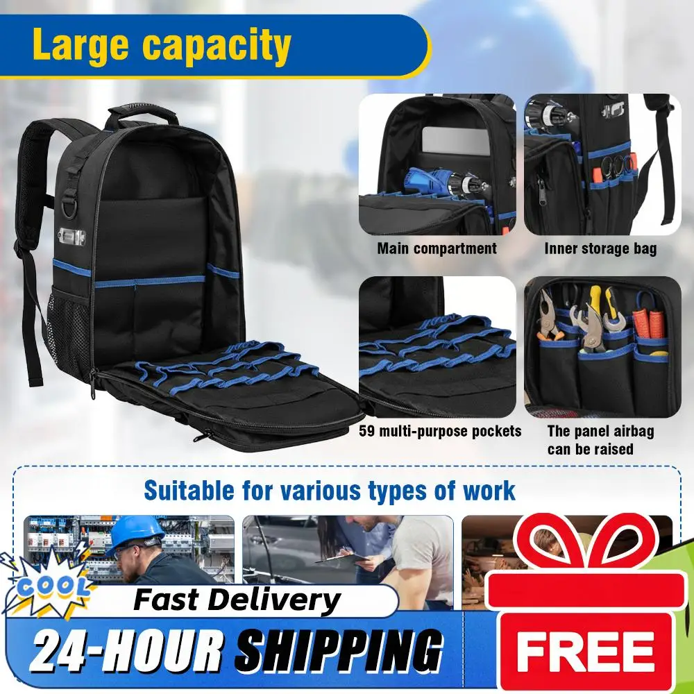 

Прочный рюкзак электрика с защитой от износа, многосекционный органайзер, сумка для хранения инструментов, съемный органайзер для инструментов