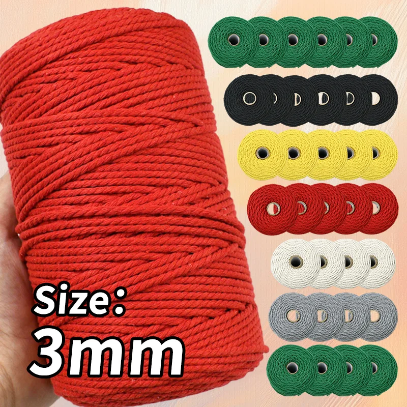 

1/2/3Rolls (1Roll=200M) 3mm Colord Cotton Cord Sewing Clothes Twisted Thread Rope Gift Decoration Bundled Cords DIY Accessories