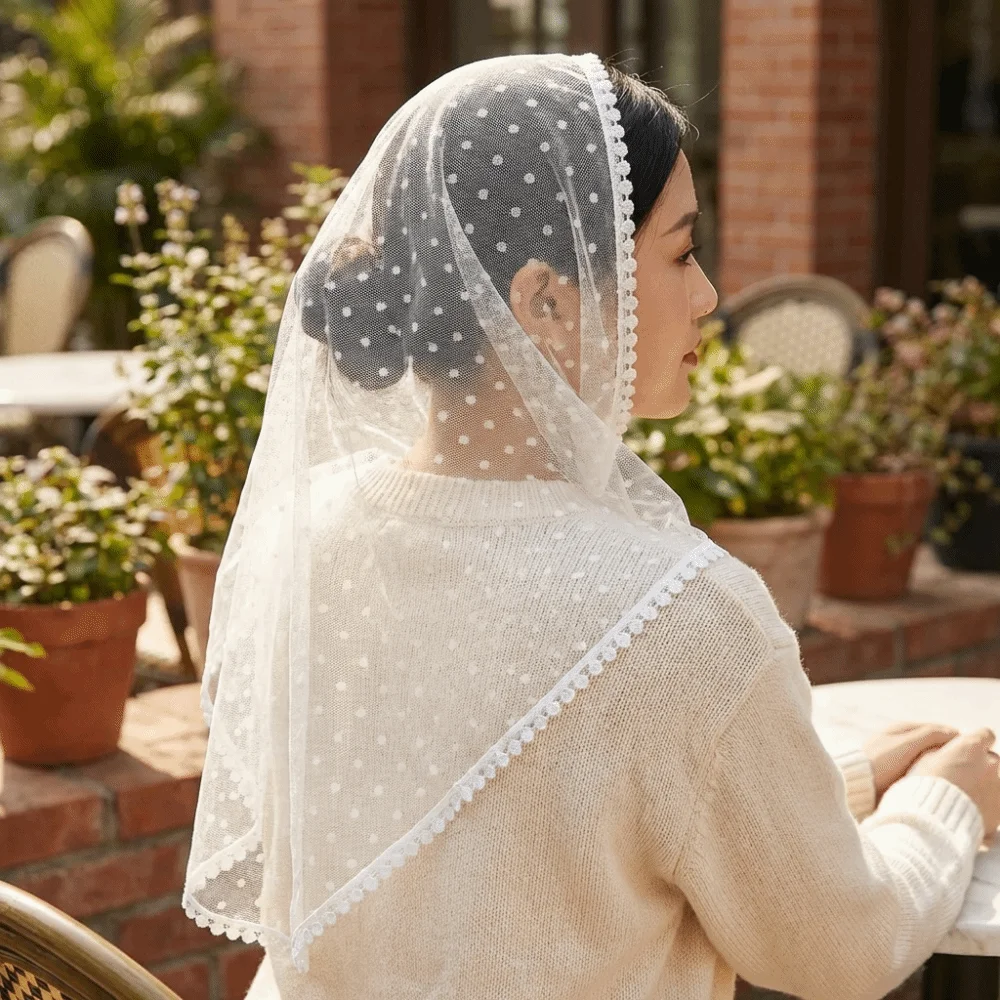 

Sophisticated Soft Lace Headscarf Thin Veil Triangular Scarf Shawl Polka Dot Bridal Face Covering Summer