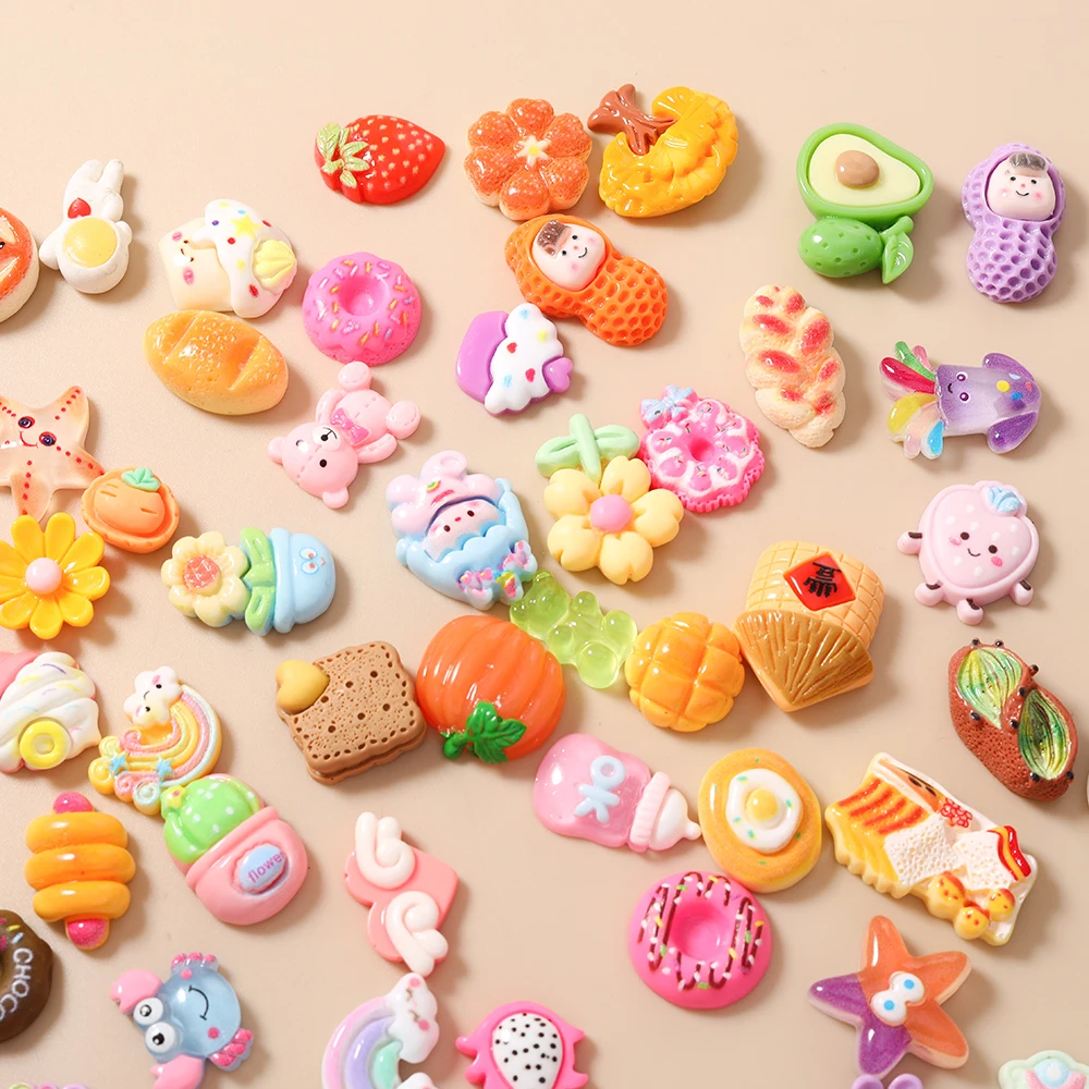 Leslie Mixed 5/20pcs Cute Resin Flower Fruit Animal Charm Cabochon DIY Nail Arts Phone Case Pendant For Jewelry Making Findings