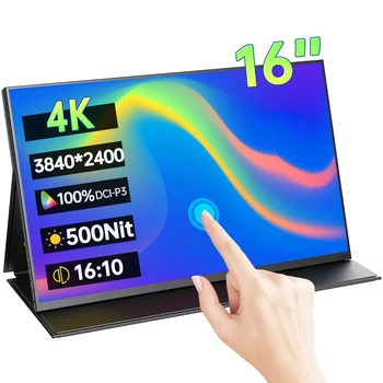 16 Inch 4K Touchscreen Portable Monitor 100%DCI-P3 500Nit 16:10 HDR 1MS FreeSync IPS Screen Game Display For PC XBox PS5 Switch