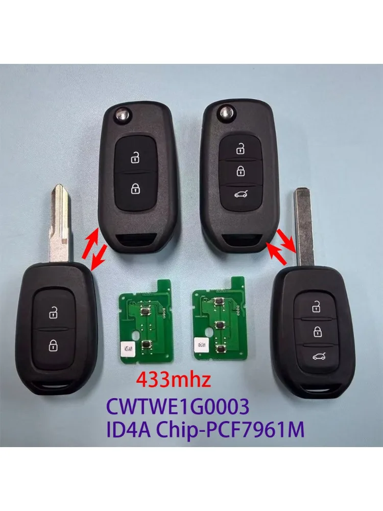 CWTWE1G0003 433MHz ID4A Chip PCF7961M Pilot zdalnego sterowania do kluczyka samochodowego Renault Duster/Sandero/Dacia/Logan/Lodgy/Dokker/Trafic/Clio 4 — 2